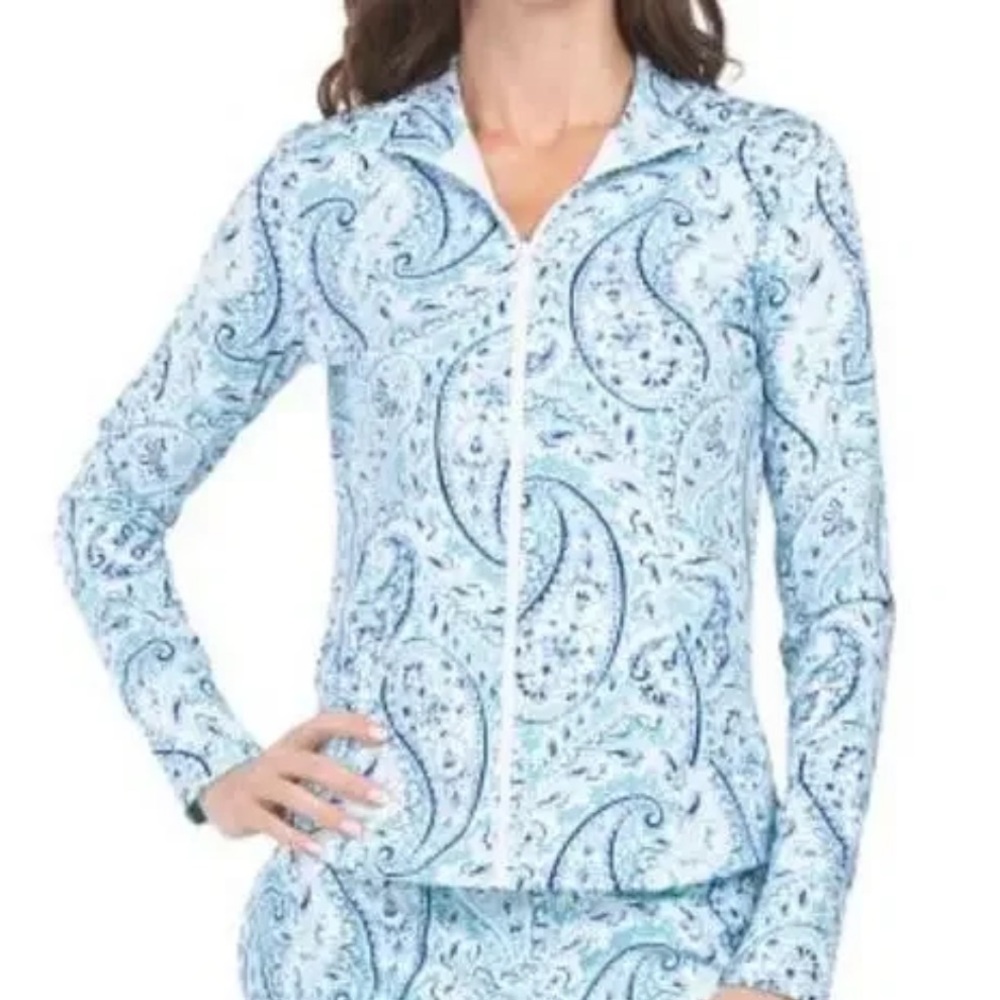 Sigrid Olsen Golf Tennis Paisley Full Zip Athletic Long Sleeve Shirt Jacket XS